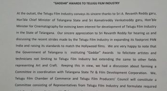 “GADDAR” AWARDS TO TELUGU FILM INDUSTRY